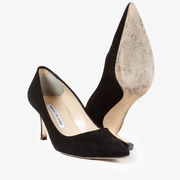 Manolo Black Suede Pointed Toe Pumps - Picture 4 of 8